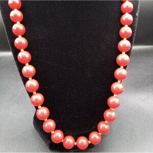 Red Beaded Necklace 23 Inch Lobster Clasp Vintage 80s Fashion Jewelry Accessory